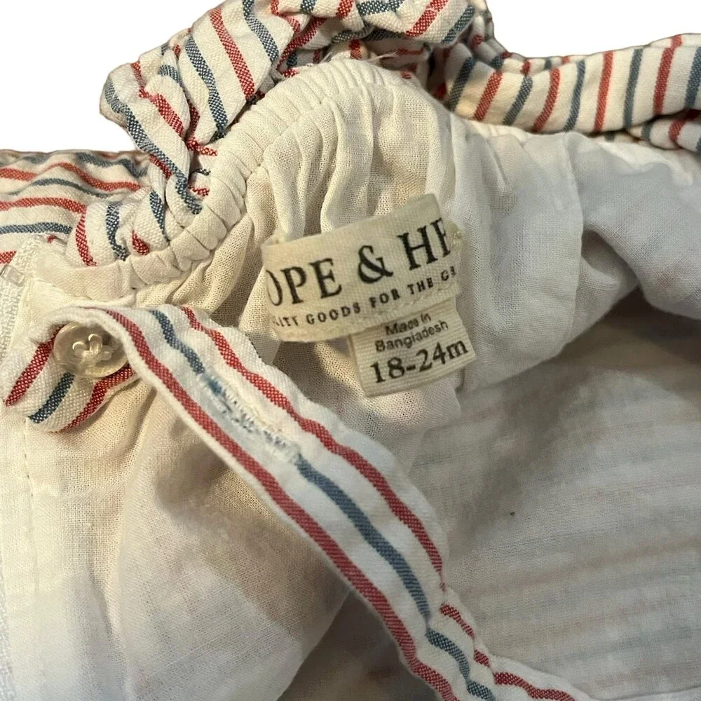 Hope & Henry Girls 18 24M Red White Blue Striped Lined Romper Patriotic July 4th